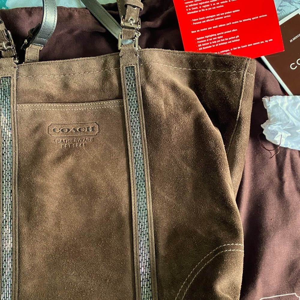 2005 Chocolate Suede Beaded Coach Tote